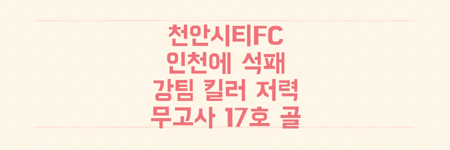 천안시티FC, 선두 인천 상대로 3:4 석패에도 빛난 '강팀 킬러'의 저력과 무고사 17호 골!