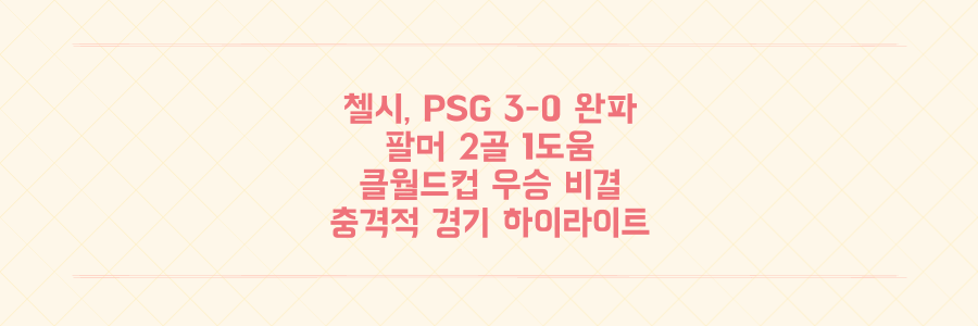첼시, PSG 3-0 충격 완파! 팔머 2골 1도움 클럽 월드컵 우승 비결은?
