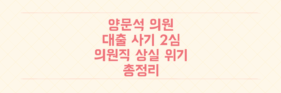 양문석 의원, 대출 사기 혐의 2심 재판 결과와 의원직 상실 위기 총정리