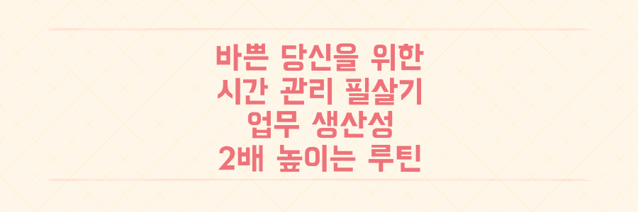 매일 바쁜 당신을 위한 시간 관리 필살기: 생산성 2배 높이는 업무 루틴