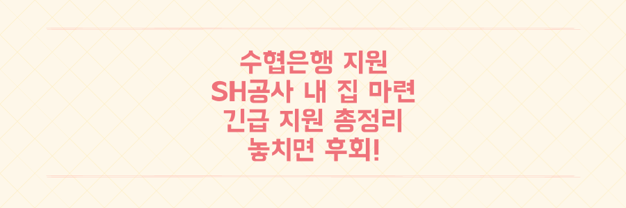 Sh수협은행 금융지원부터 SH공사 내 집 마련까지, 놓치면 후회할 긴급 지원 및 주거 복지 총정리