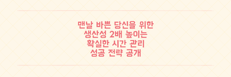 열심히 해도 매번 바쁜 당신을 위한 생산성 2배 높이는 시간 관리 전략