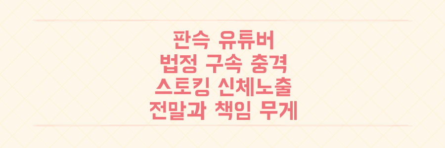 50만 유튜버 판슥 법정구속: 스토킹·신체노출 혐의, 당신이 모르는 충격적 전말과 책임 무게