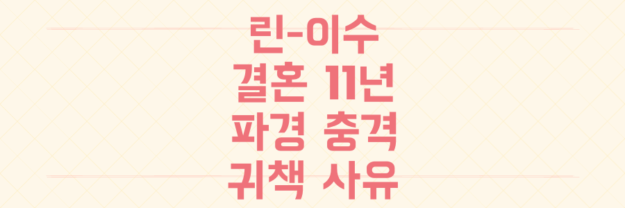 린 이수 부부, 결혼 11년 만 파경 충격 속 숨겨진 '귀책 사유 없음' 이혼 전말은?