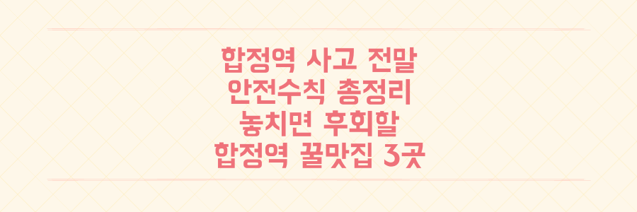 합정역 지하철 무정차 사고 전말과 안전수칙, 놓치면 후회할 합정역 꿀맛집 3곳 총정리